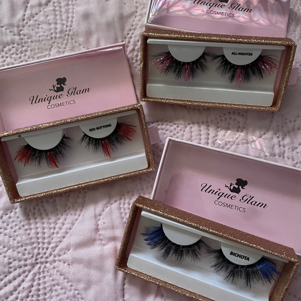 Unique Glam Cosmetics Eyelash Set - Red, Pink, Blue